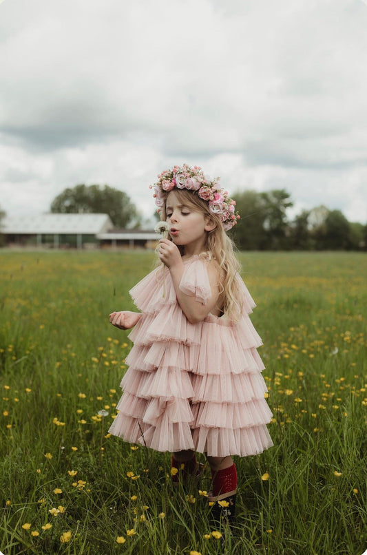 dusky pink ruffle dress