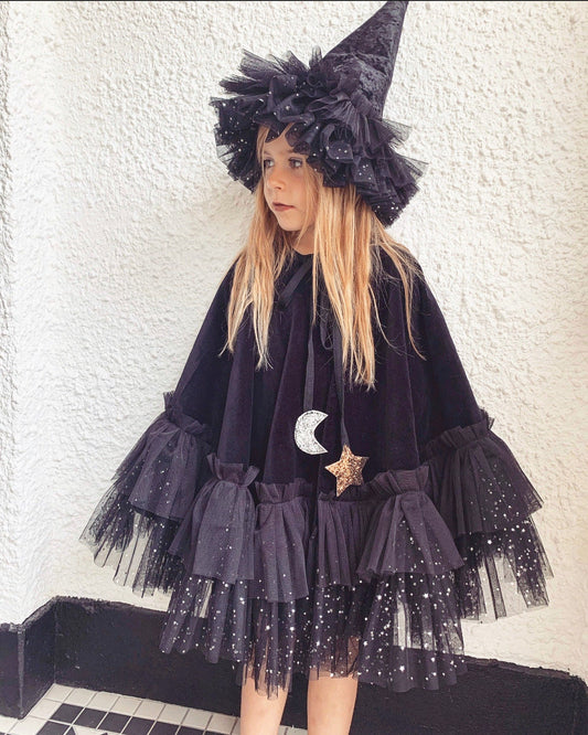 witches long velvet ruffle cape
