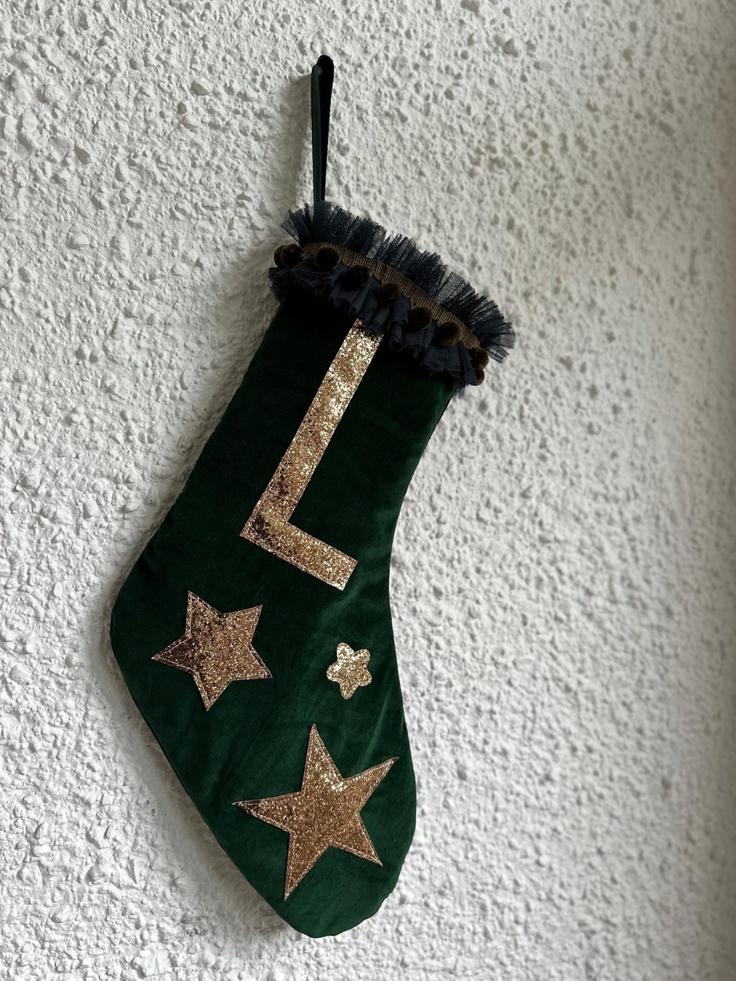 velvet stocking in forest green