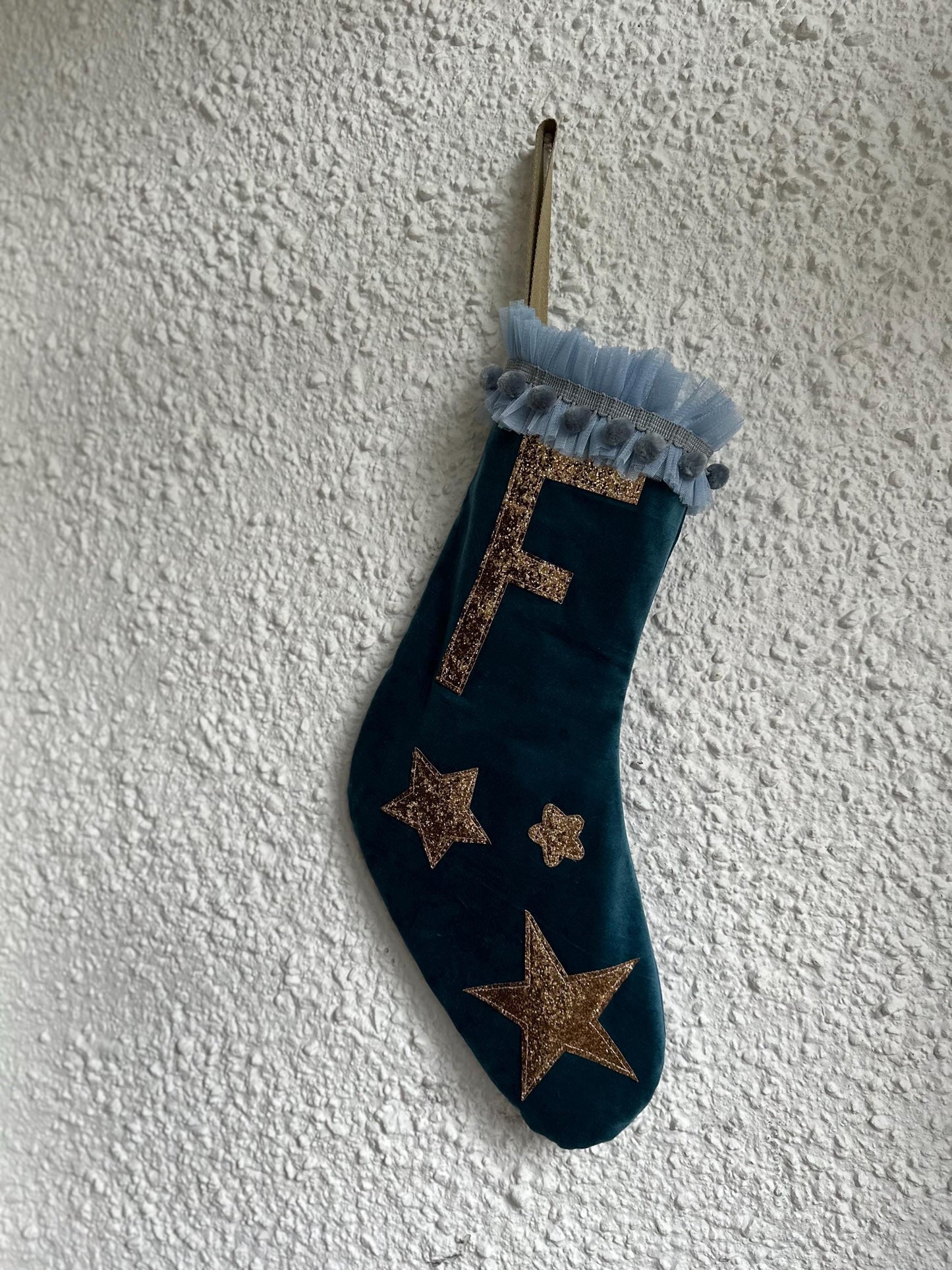 velvet stocking in teal