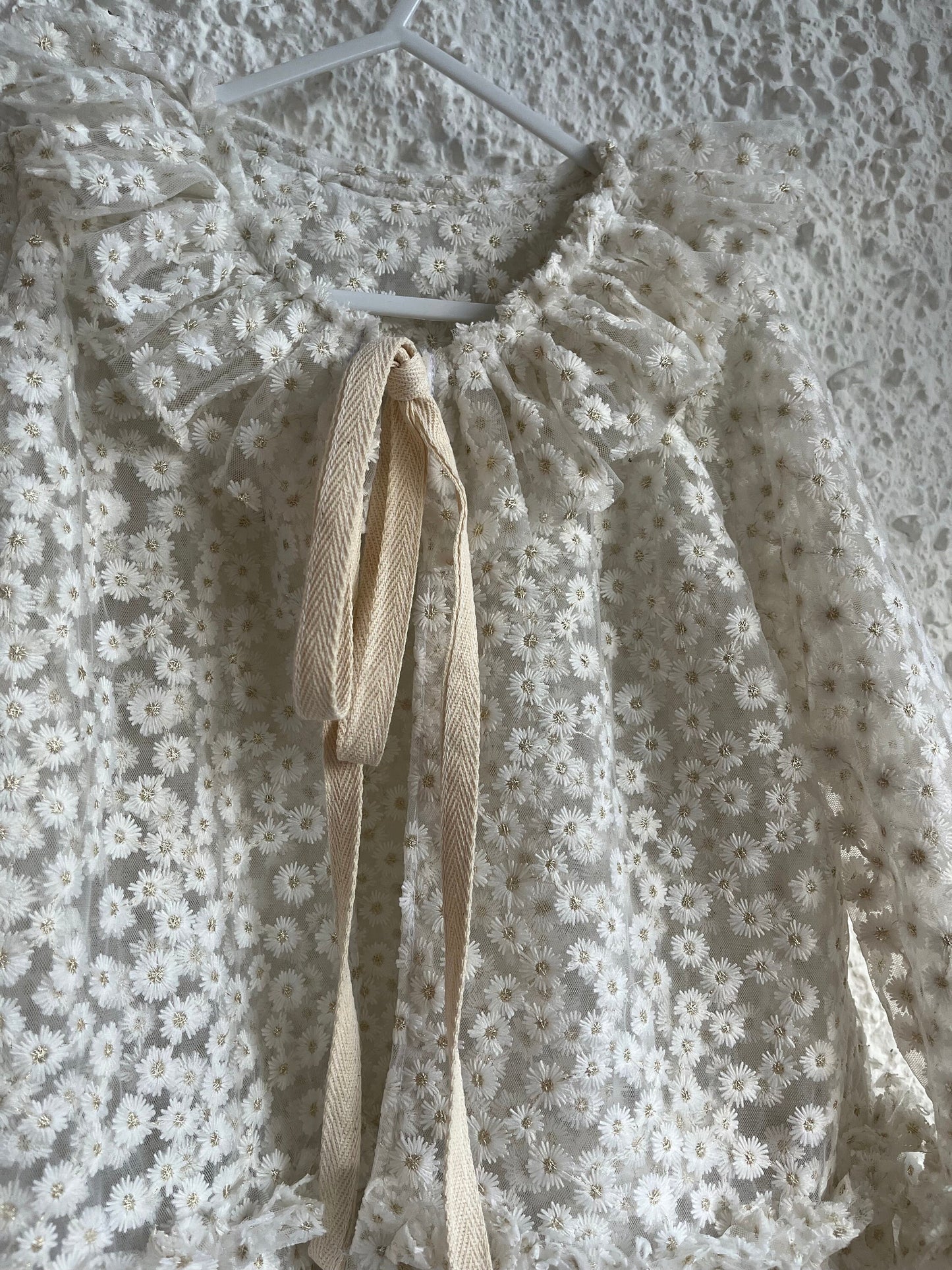 White embroidered daisy sheer jacket