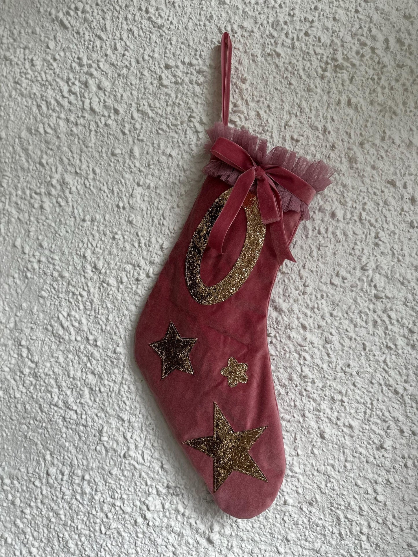 velvet stocking in rose pink
