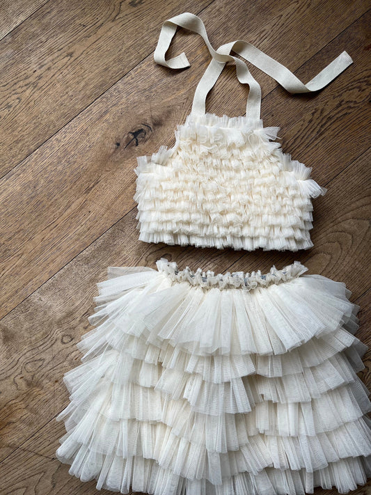 Cream ruffle tutu/top set