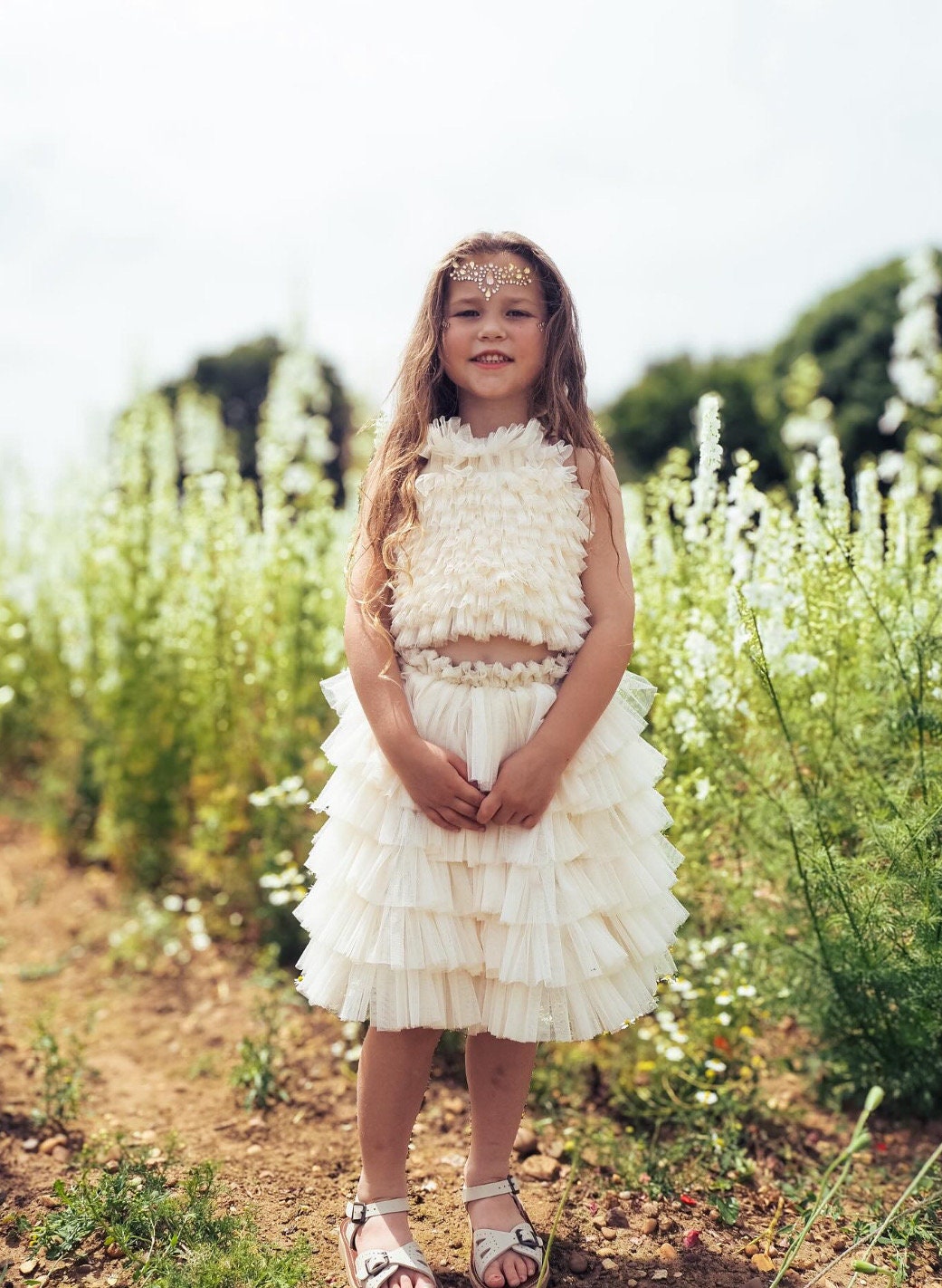 Cream ruffle tutu/top set