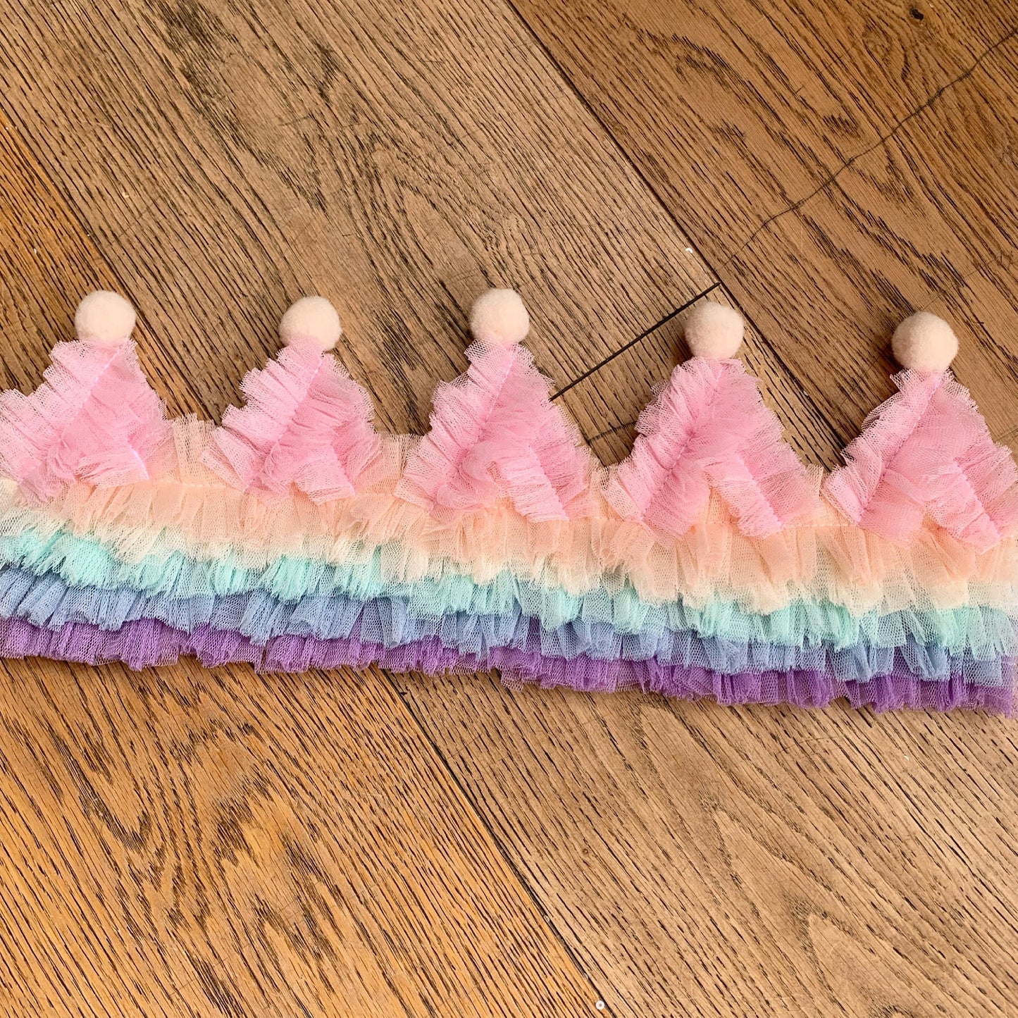 Pastel rainbow ruffle crown