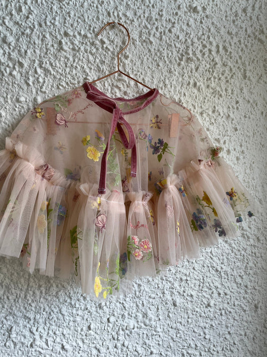 floral embroidered cape in pink