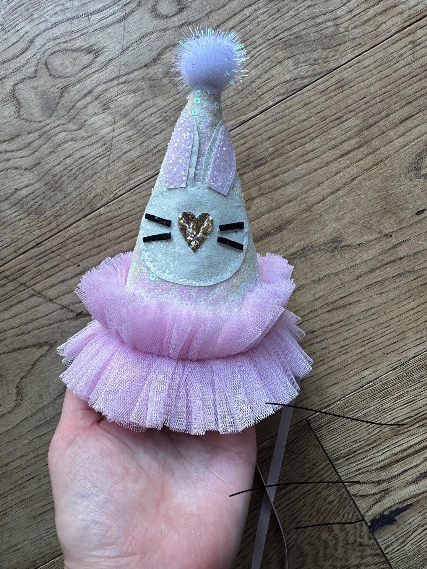Iridescent/pink bunny party hat