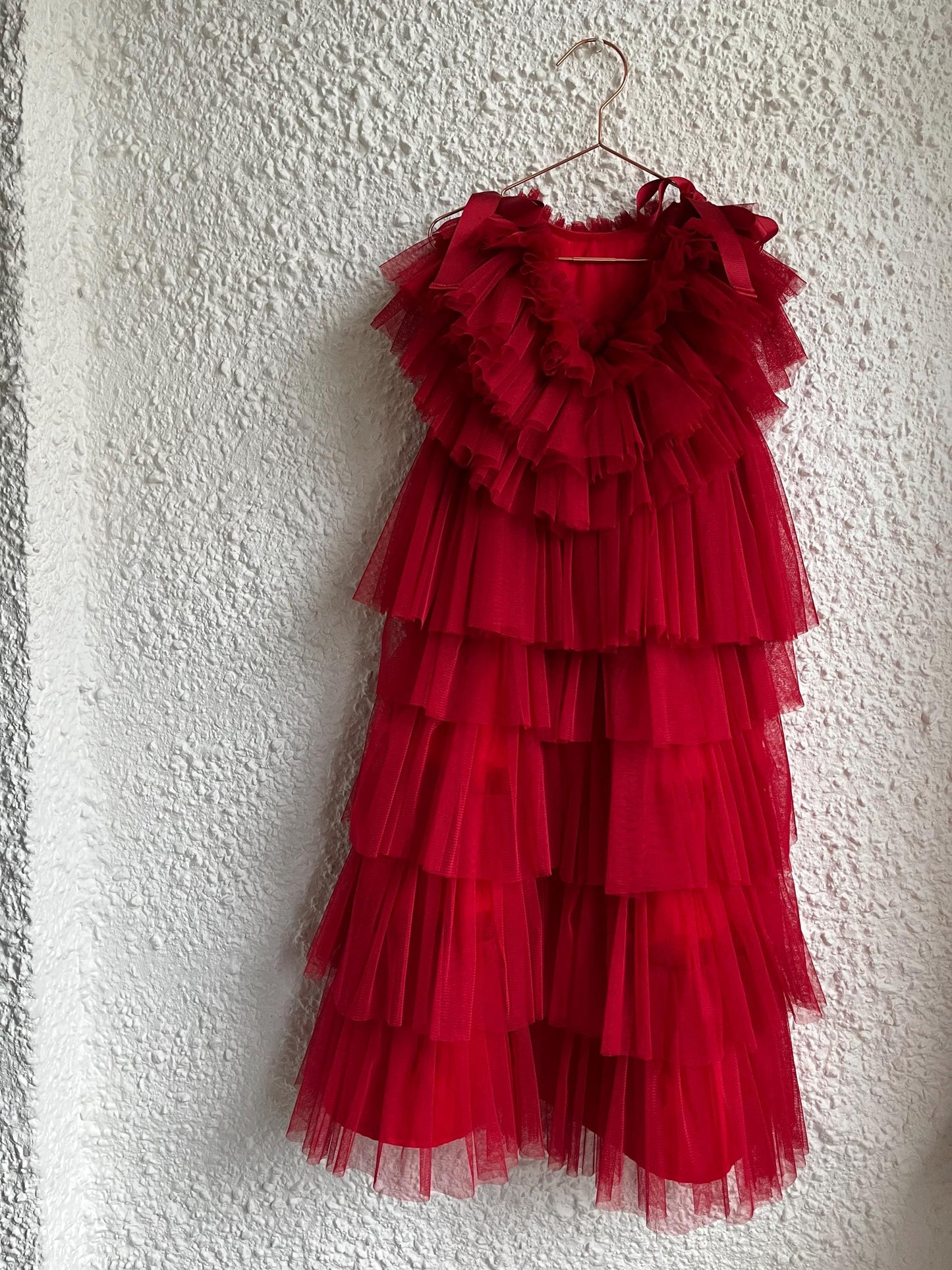 Red tulle ruffle dress