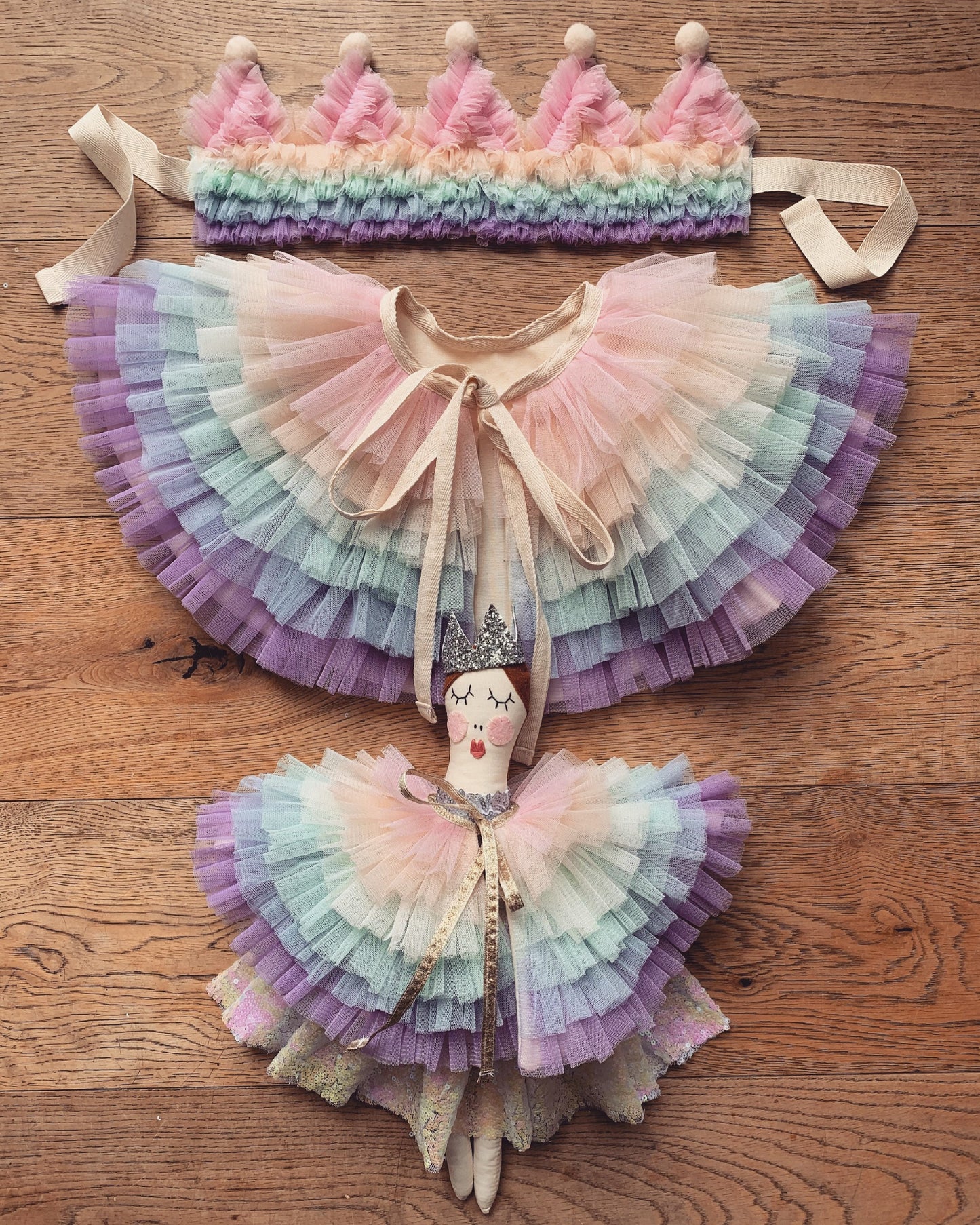 Pastel rainbow ruffle crown