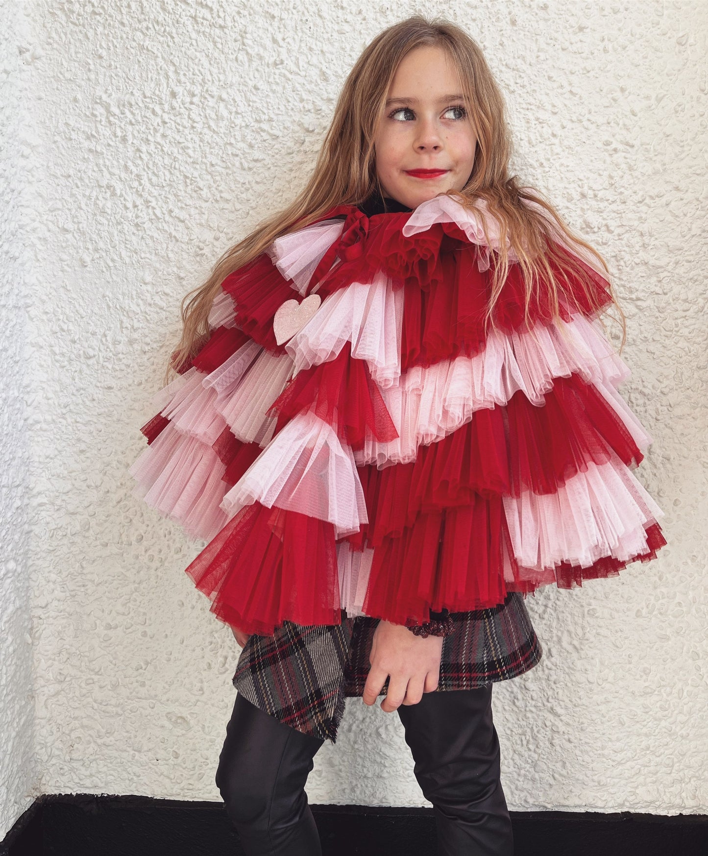 Pink/red ruffle kid cape