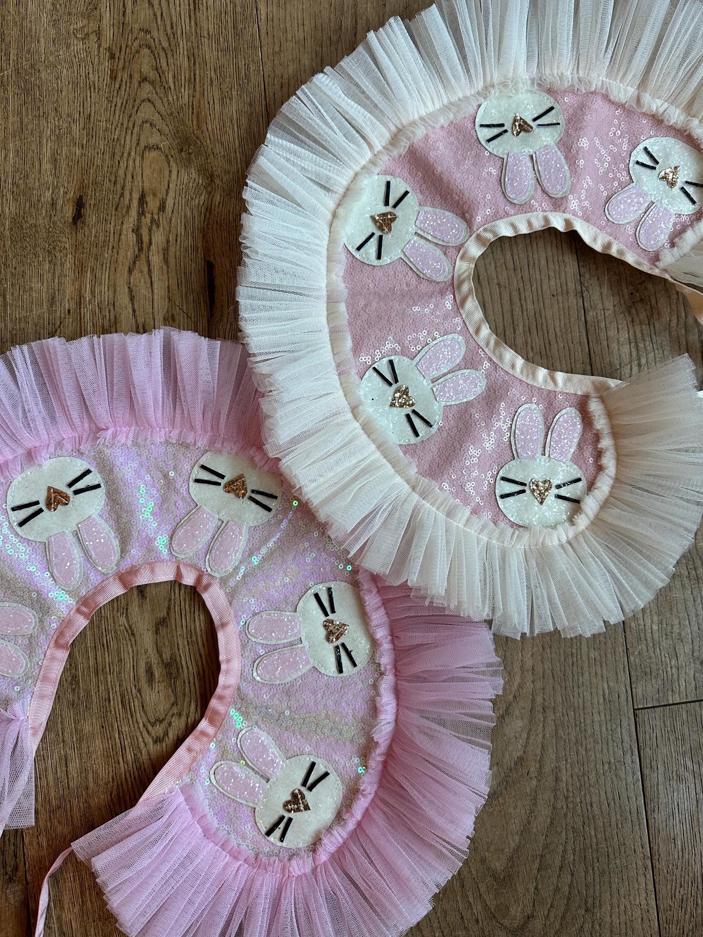 Iridescent/pink sequin bunny collar
