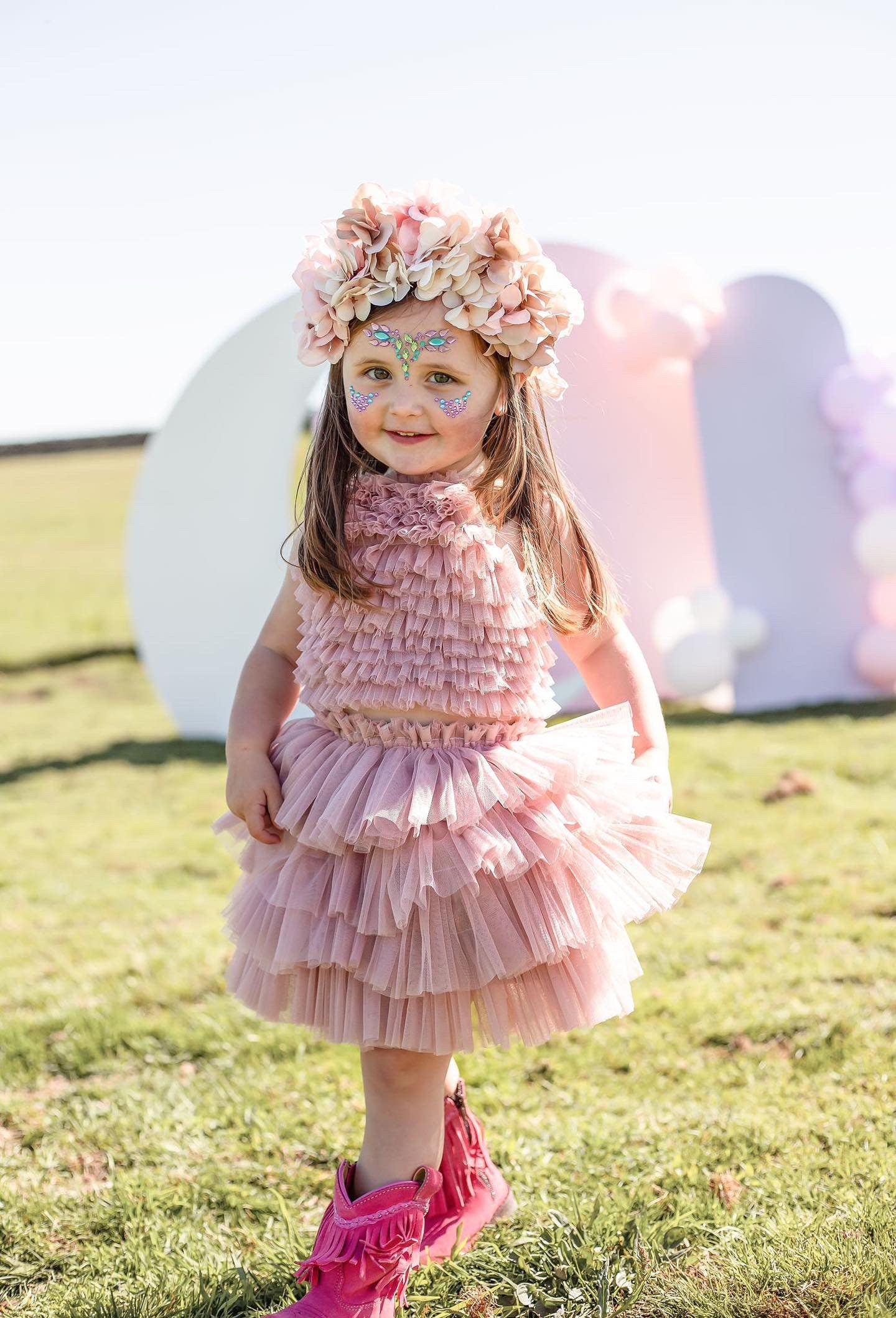 Dusky pink ruffle tutu/top set