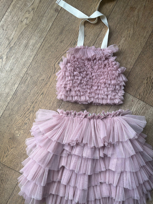 Dusky pink ruffle tutu/top set