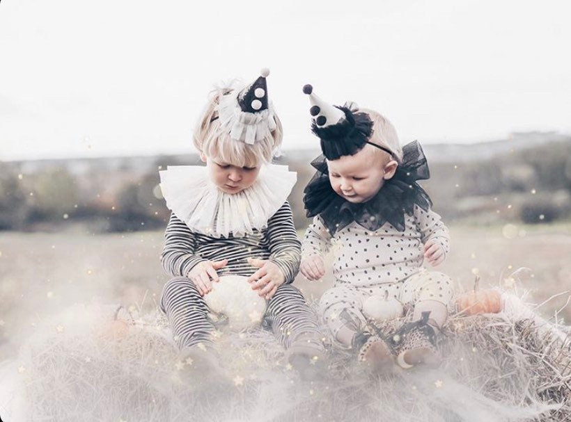 black/cream pierrot clown hat