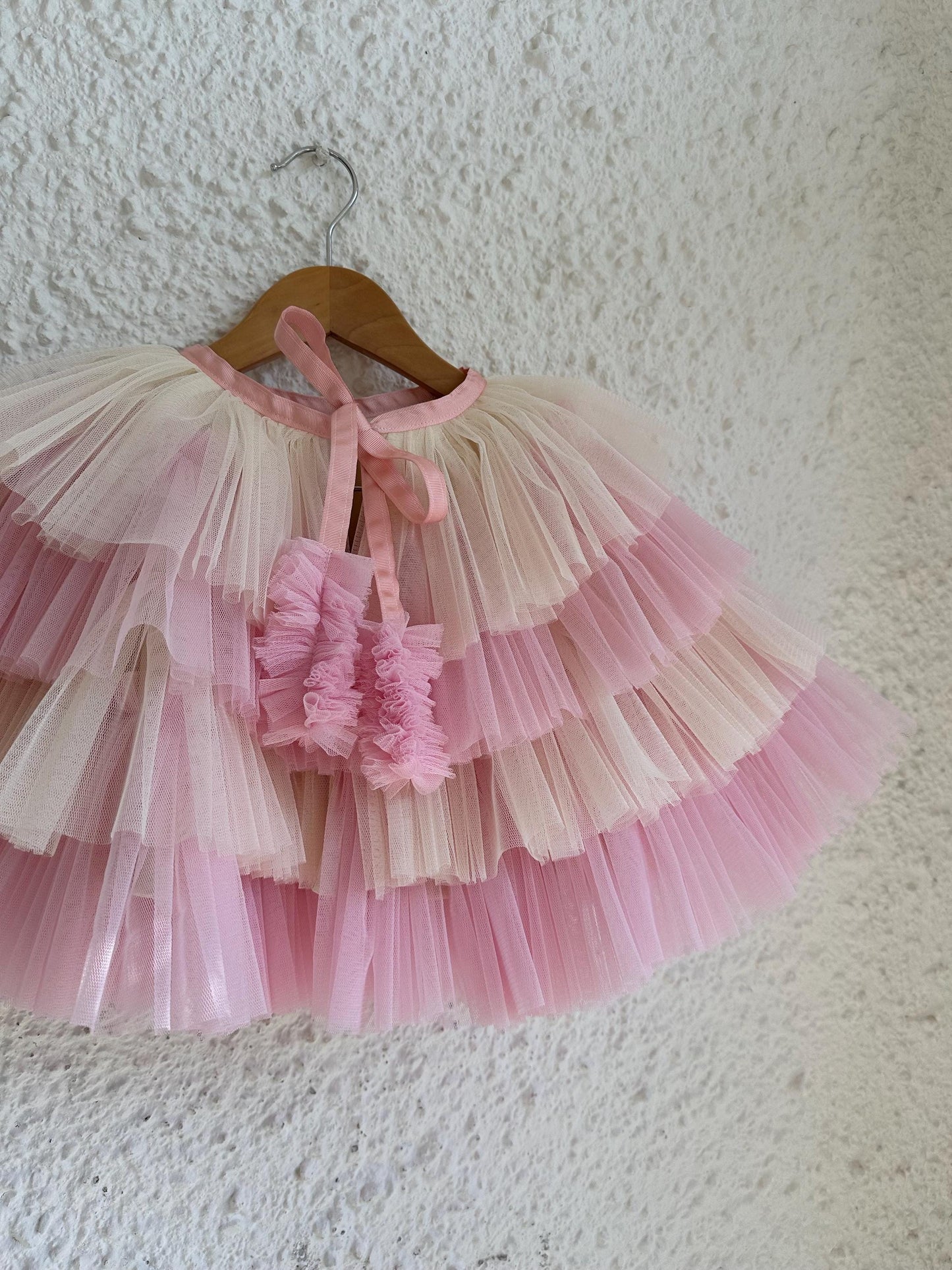 Kid size pink/cream ruffle cape