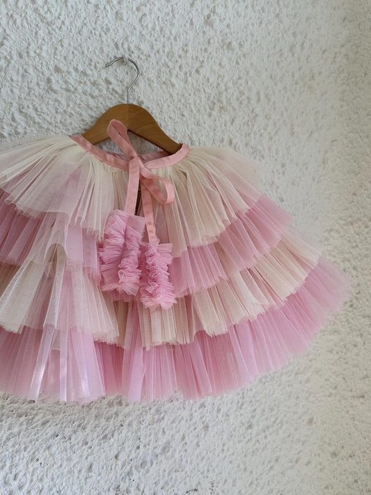 Kid size pink/cream ruffle cape