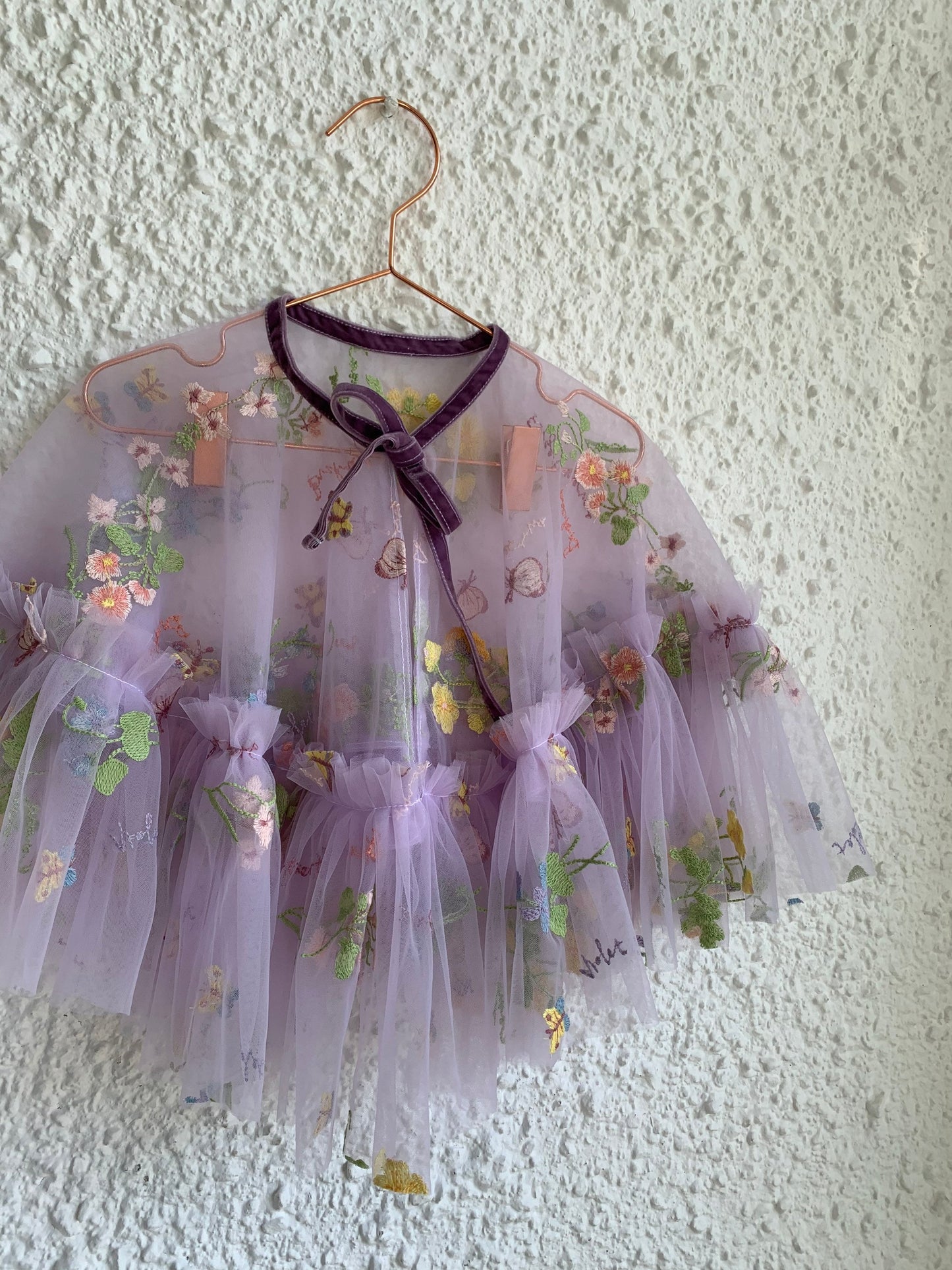 floral embroidered cape in lilac