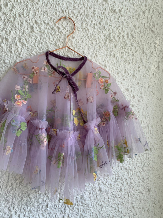 floral embroidered cape in lilac