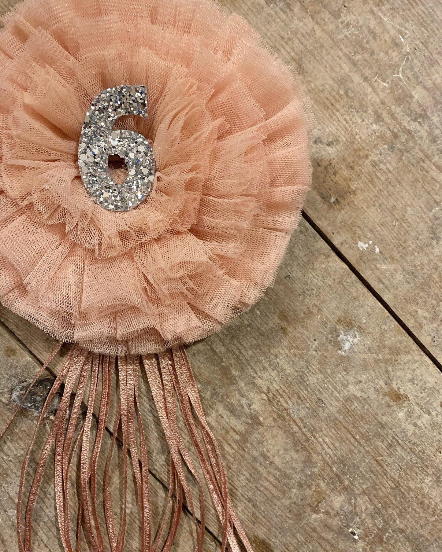 Peach ruffle birthday corsage