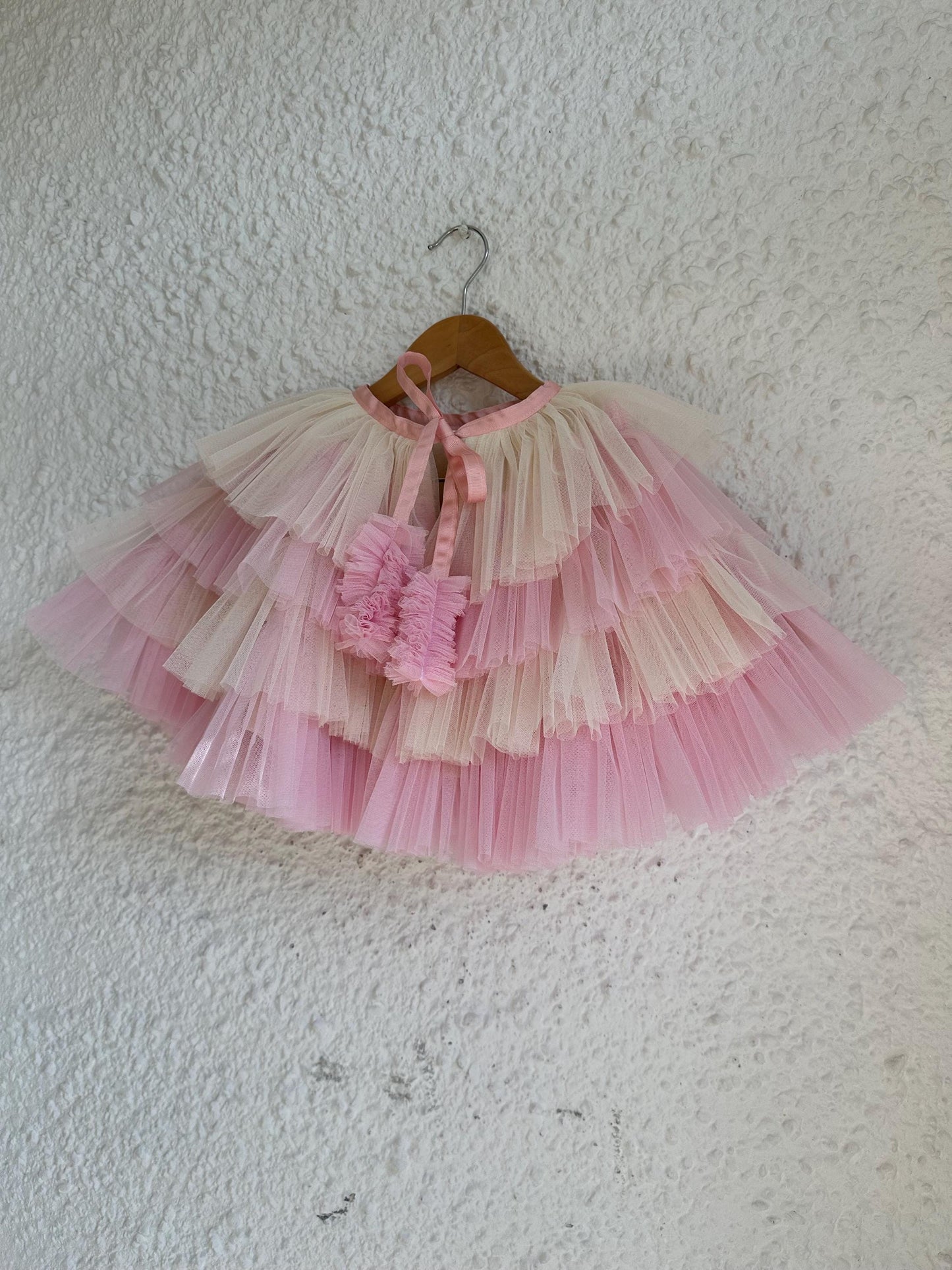 Kid size pink/cream ruffle cape