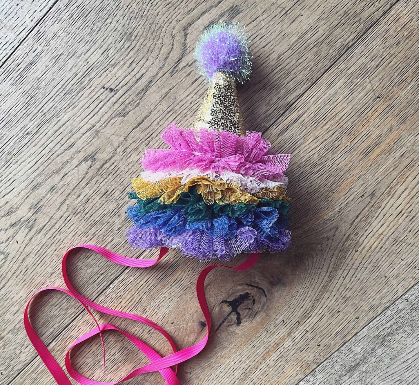 bright rainbow party hat