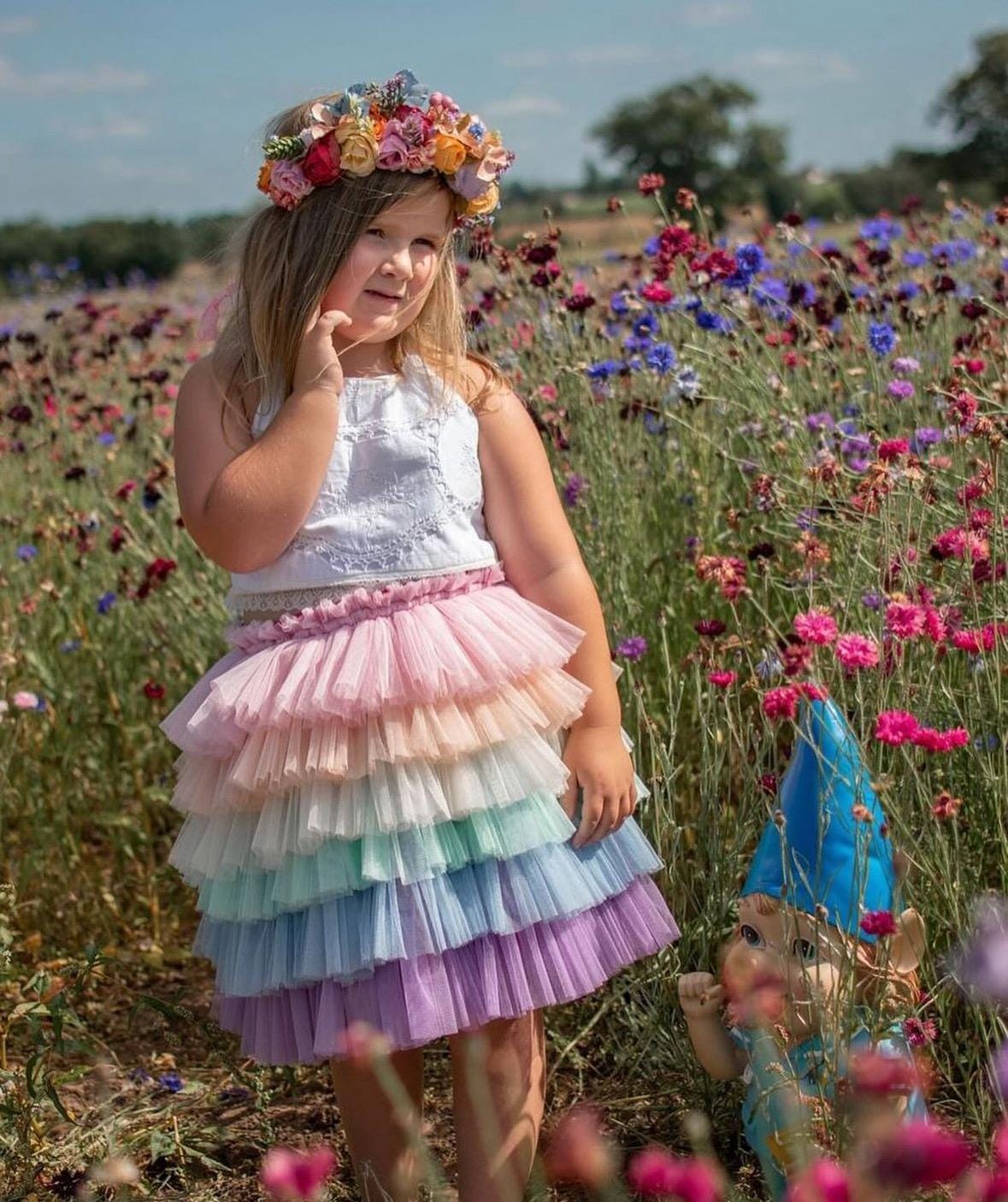 Pastel rainbow ruffle kid size tutu